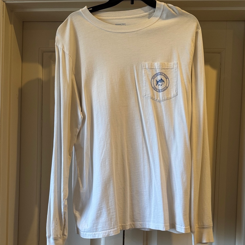 Southern Tide White Long Sleeve Tee with Pocket